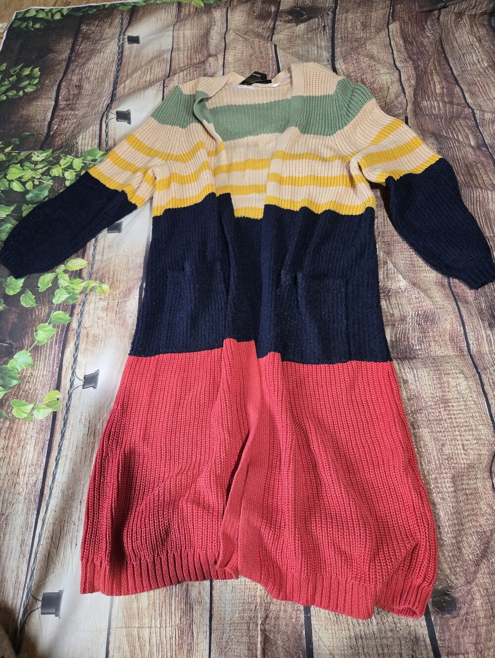 Colorblock Long Knit Cardigan Duster